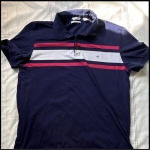 Calvin Klein Navy Polo with Red and White Stripes